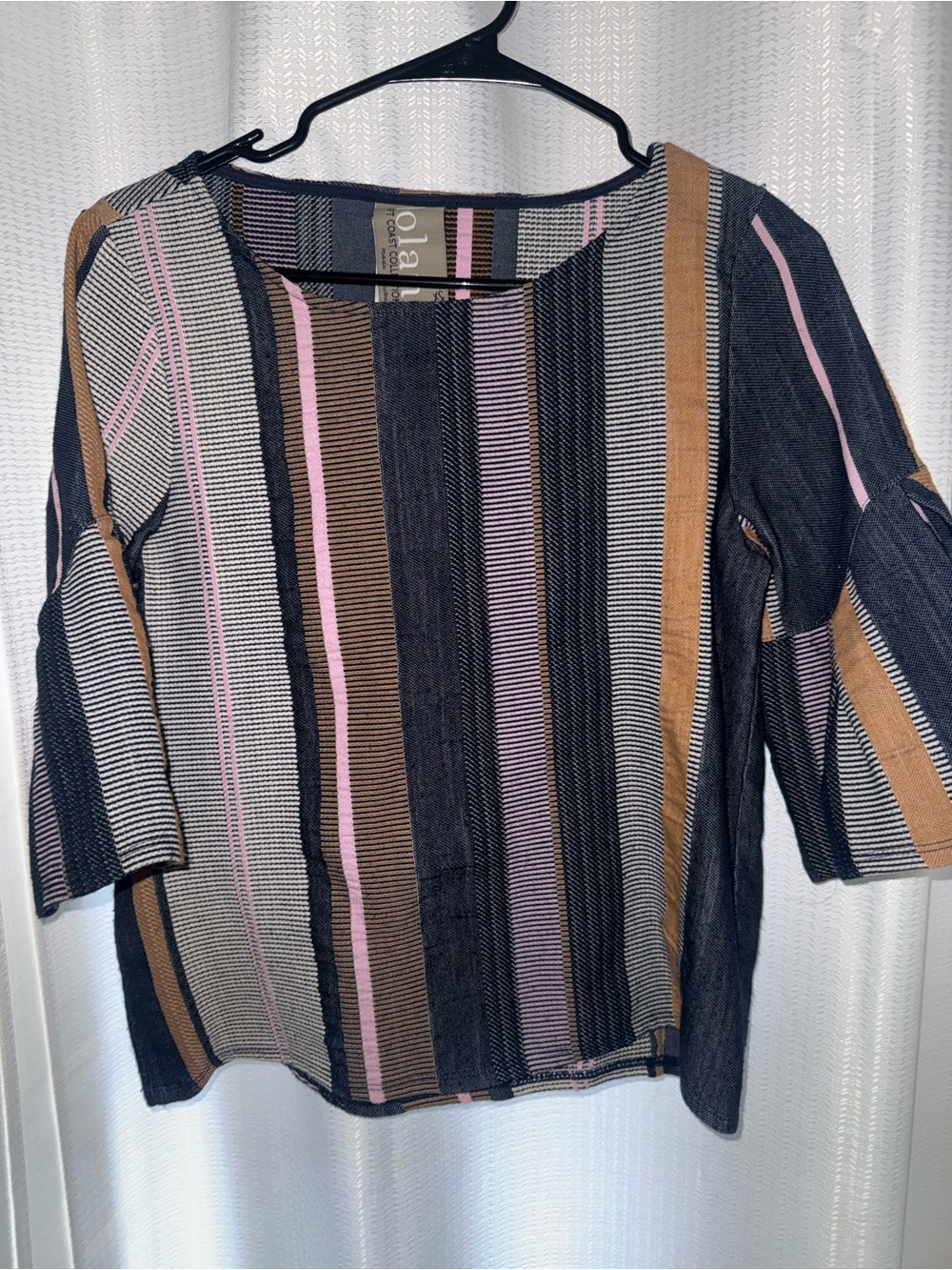 Multicolor Striped Scoop-Neck Women's Top - Navy, Brown & Pink Dolan made in USA